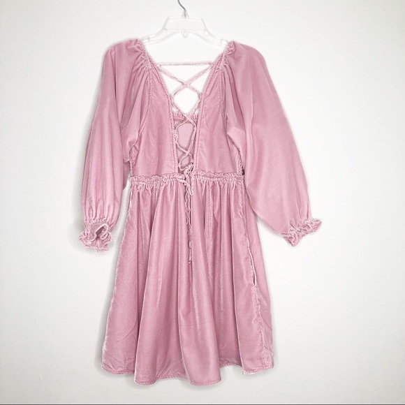 Free People Daphne Velvet Sleeve mini Dress Balloon ruffle sleeves blush pink - Picture 3 of 13